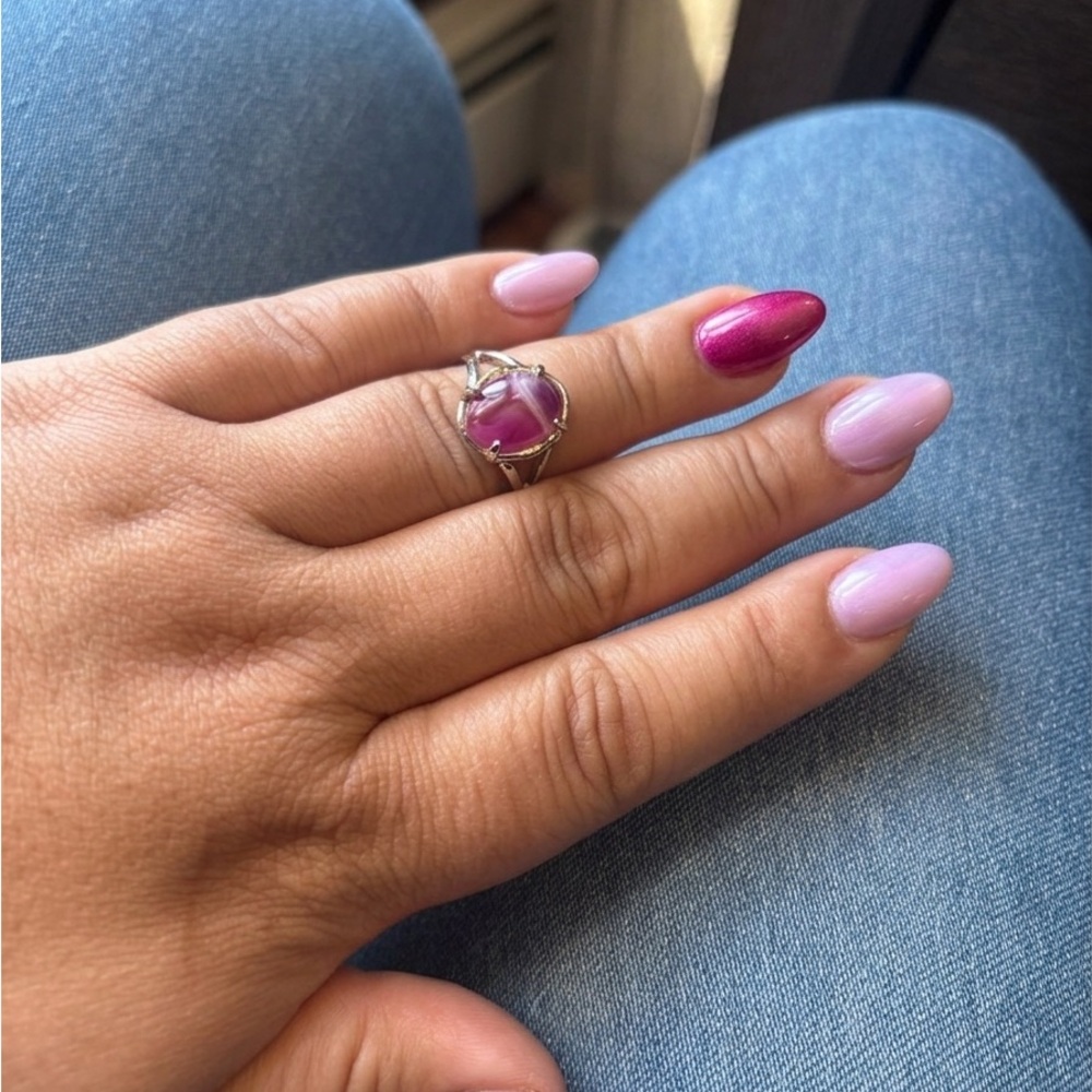 Size 9 Pink Stone Silver Ring - Women Jewelry